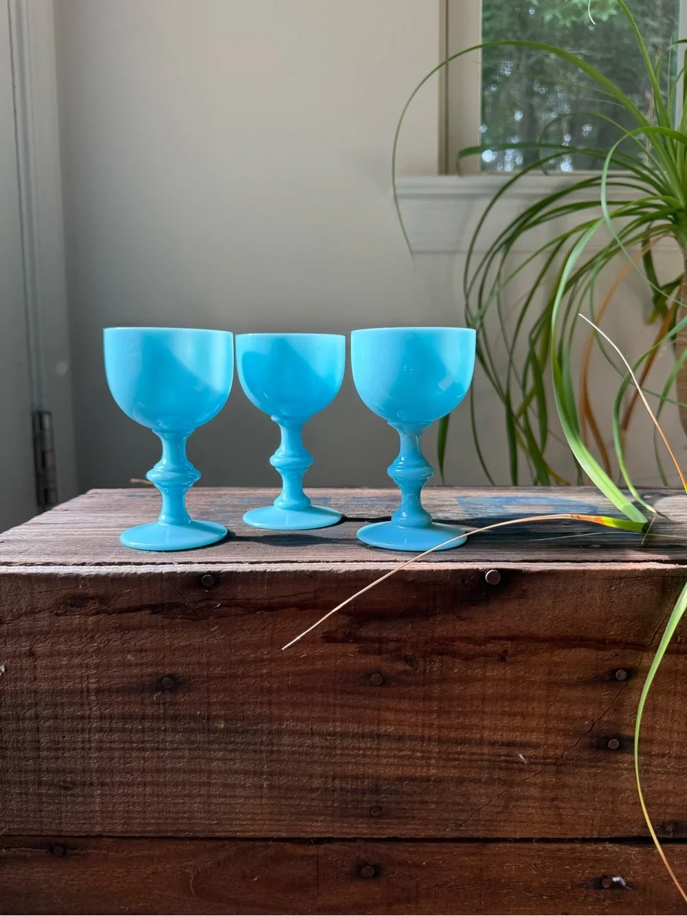 VINTAGE PORTIEUX VALLERYSTHAL BLUE OPALINE WINE GLASSES